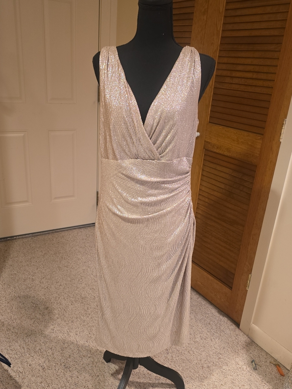 Lauren Ralph Lauren Metallic Blush V-Neck Midi Dress